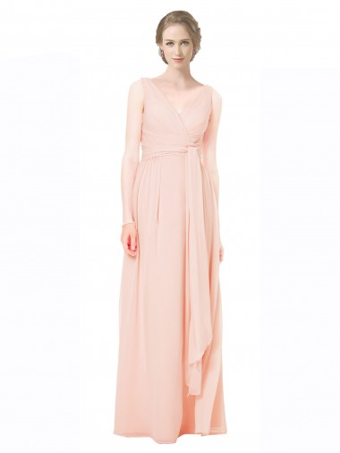 Shop Full Length Chiffon Bridesmaid Dress with V-Front and Back UK