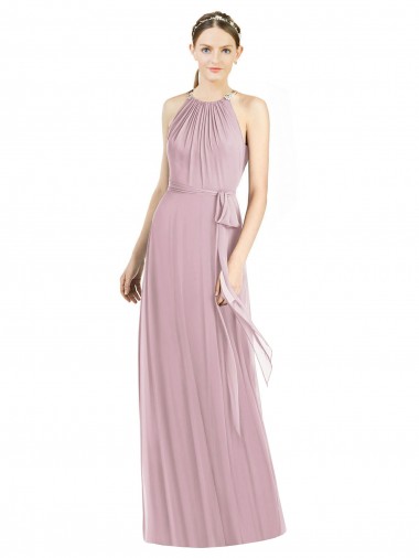 Shop Shirred Halter Neck Long Chiffon Bridesmaid Dress UK
