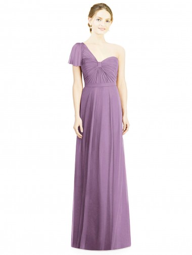 Shop Flutter Sleeves One Shoulder Long Chiffon Bridesmaid Dress UK