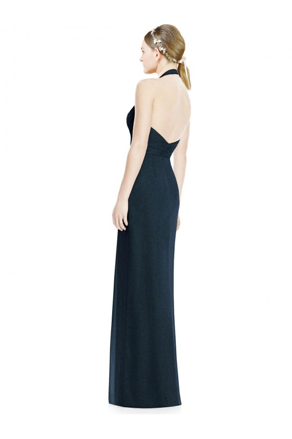 V-Neck Halter Chiffon Bridesmaid Dress with Side Front Slit
