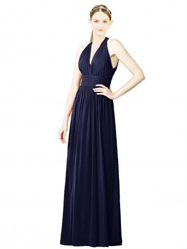 Shop V-Neck Halter Long Open Back Chiffon Bridesmaid Dress UK