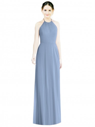 Shop Halter Neck Tie Back Long Chiffon Bridesmaid Dress UK
