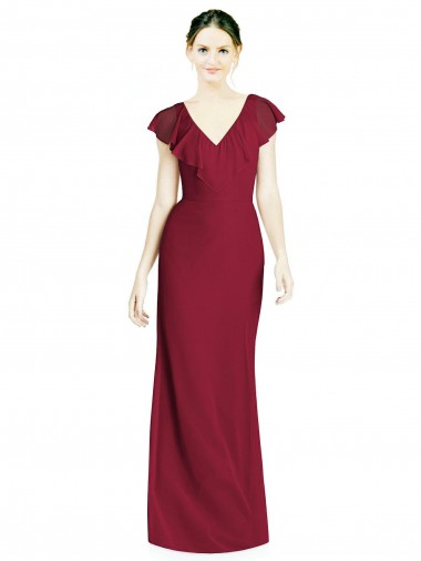 Shop V-Neck V-Back Long Chiffon Bridesmaid Dress UK