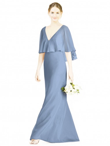 Shop V-Back Trumpet Chiffon Bridesmaid Dress with Draped Cape Overlay UK