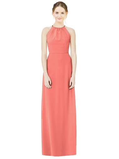 Shop Open Back Shirred Halter Chiffon Bridesmaid Dress UK