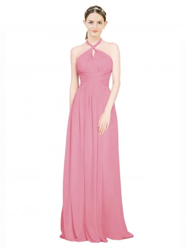 Shop Halter Neck Keyhole A-Line Chiffon Bridesmaid Dress UK
