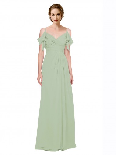 Shop Split Cold Shoulder Draped A-Line Chiffon Bridesmaid Dress UK