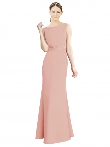 Shop Full Length Long Chiffon Bridesmaid Dress with Pleated Lace Waist UK