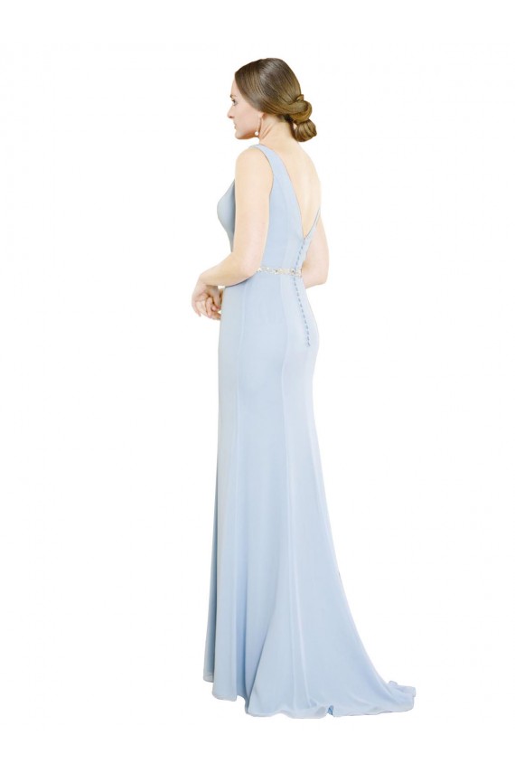 Full Length Chiffon Bridesmaid Dress with Sparkly Neckline and Belt