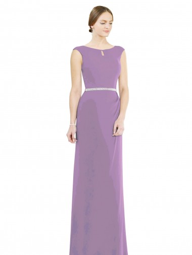 Shop Long Chiffon Bridesmaid Dress with Boat Neckline and Keyhole UK