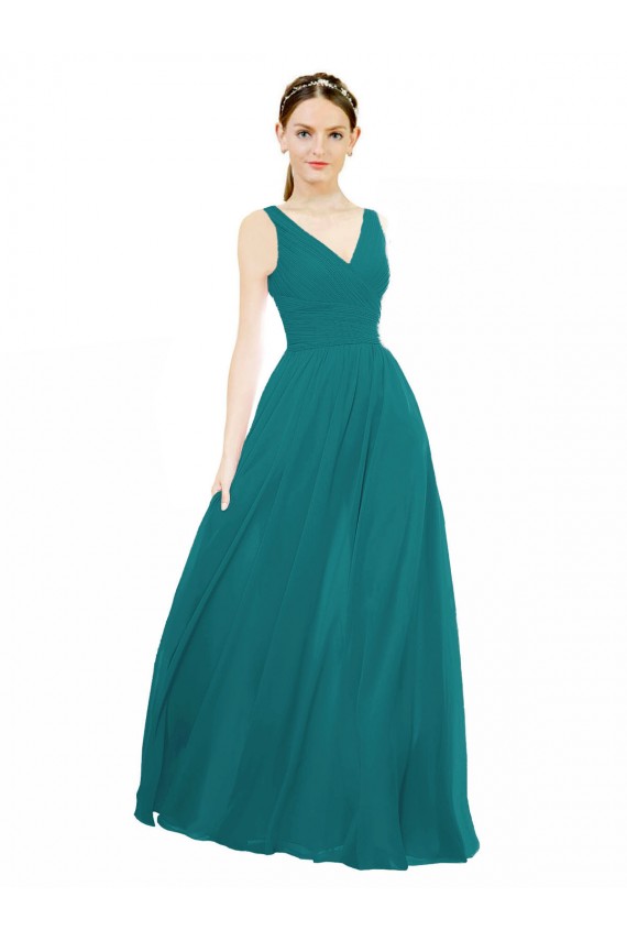 Figure Flattering Chiffon Bridesmaid Dress with Draped V-Neck Bodice