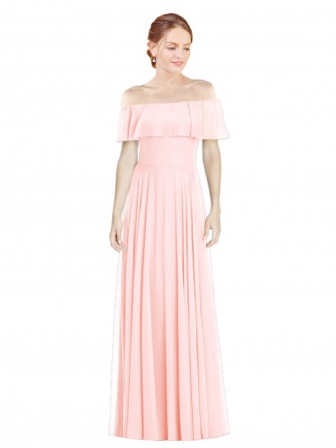Shop Off the Shoulder Long Bridesmaid Dress With Ruffle Overlay UK