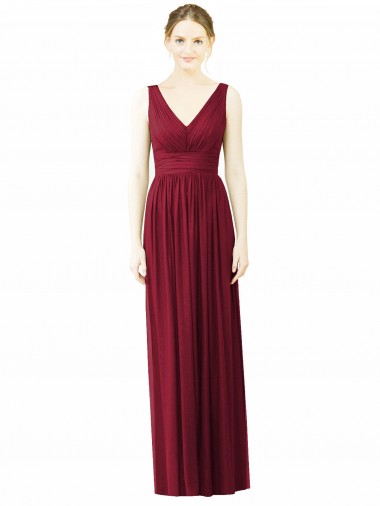 Shop V-Neck Full-Length Sleeveless Low Back Chiffon Bridesmaid Dress UK