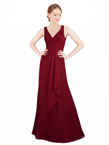 Shop Twist-Knot V-Neckline Long Chiffon Bridesmaid Dress UK