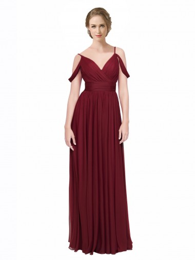Shop Off the Shoulder V-Neck Petite Chiffon Bridesmaid Dress with Open Back UK