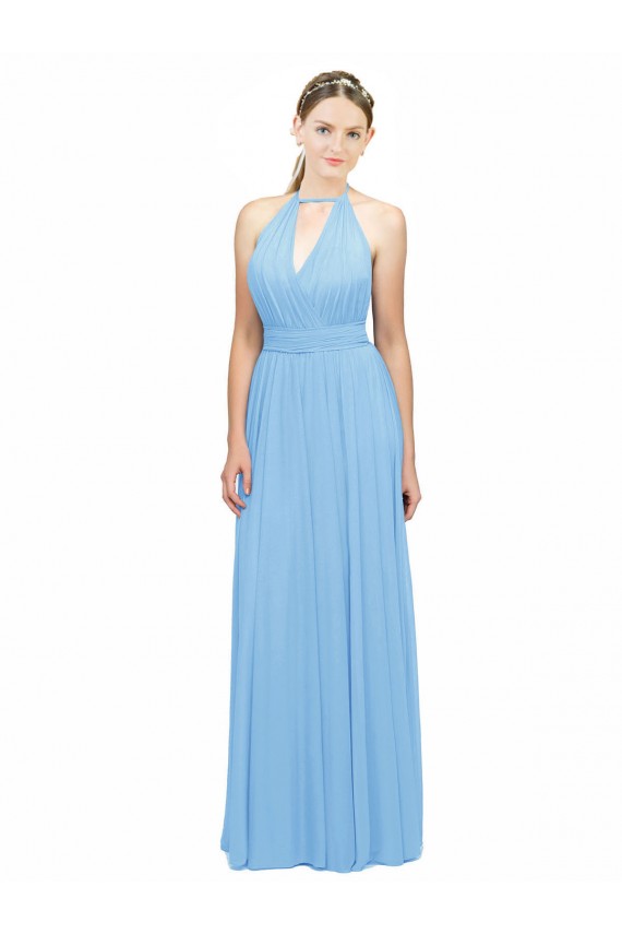 Keyhole Front Sheath Chiffon Bridesmaid Dress with Open Tie Back