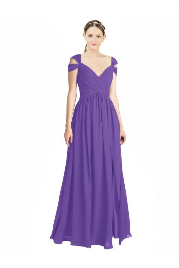 Off the Shoulder Cap Sleeves Chiffon Bridesmaid Dress with Pleats