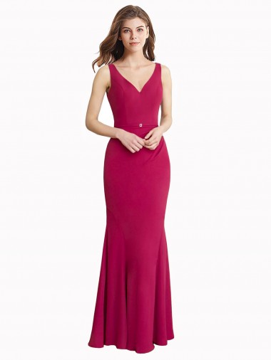 Shop V-Neck Mermaid Chiffon Bridesmaid Dress / Prom Dress with V-Back and Belt UK
