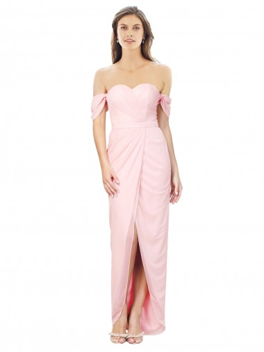 Shop High Low Off the Shoulder Strapless Ruched Chiffon Bridesmaid Dress UK
