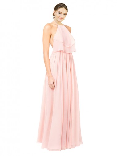 Shop Halter Neck Chiffon Bridesmaid Dress with Double Ruffle Front UK