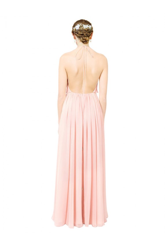 Halter Neck Chiffon Bridesmaid Dress with Double Ruffle Front