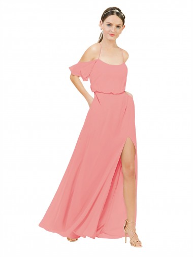 Shop Draped Off the Shoulder Sleeves Chiffon Bridesmaid Dress UK