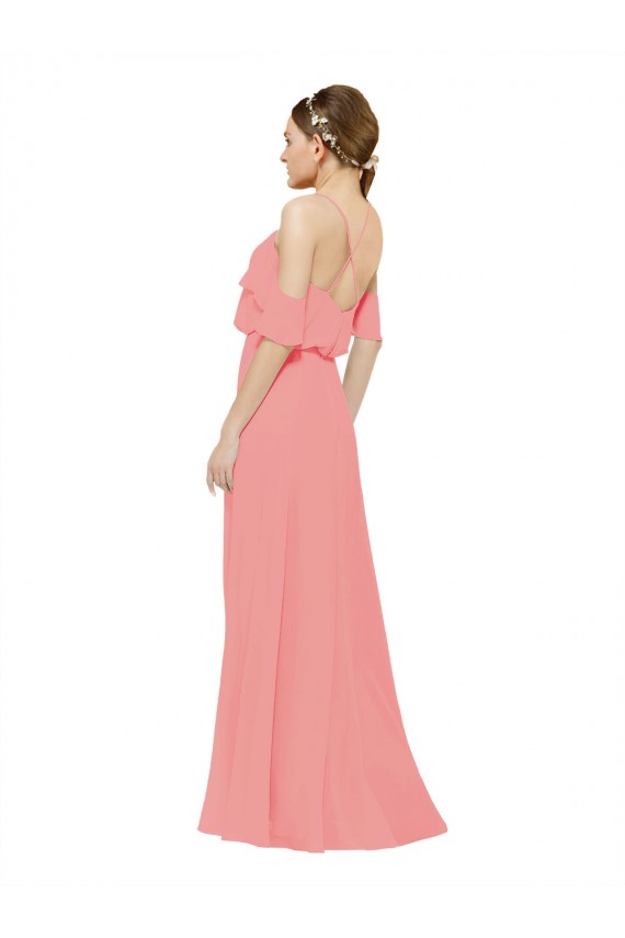 Draped Off the Shoulder Sleeves Chiffon Bridesmaid Dress
