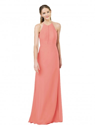 Shop Modern Long Chiffon Bridesmaid Dress with Keyhole Back UK