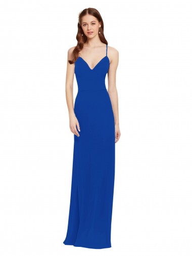 Shop Chiffon Bridesmaid Dress with Deep V-Neck and Spaghetti Straps UK