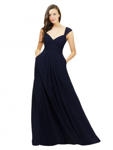Shop Chiffon Bridesmaid Dress with Rouched Draped Bodice and Watteau Back UK
