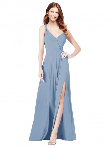 Shop Surplice Bodice A-Line Long Chiffon Bridesmaid Dress UK