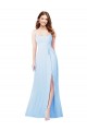 Chiffon Bridesmaid Dress with Tie Sash and Side Slit