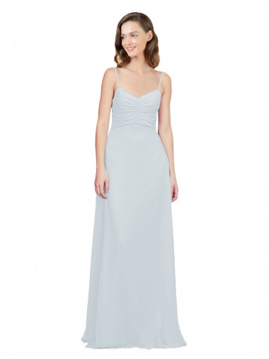 Shop Slim A-Line Chiffon Bridesmaid Dress with Spaghetti Strap Gathered Bodice UK
