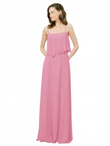 Shop Spaghetti Strap Chiffon Bridesmaids Dress with Ruffle Overlay UK