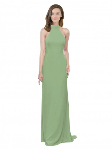 Shop High Collar Halter Neck Chiffon Bridesmaid Dress with Long Back Tie UK