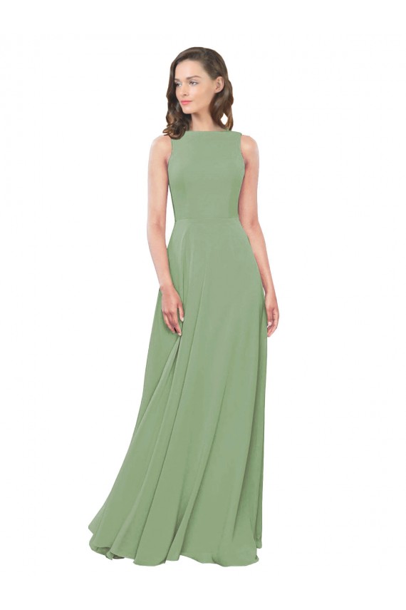 High Neck Chiffon Bridesmaids Dress with Low Cowl Back