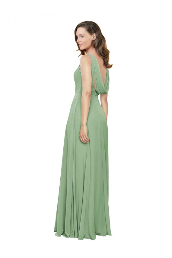 High Neck Chiffon Bridesmaids Dress with Low Cowl Back