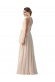 Tie Neck Long Chiffon A-Line Bridesmaid Dress with Sheer Back