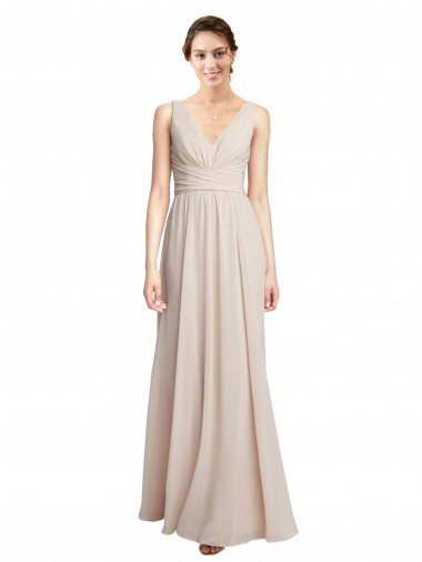 Shop Long V-Neck Chiffon Bridesmaids Dress with Double Straps UK