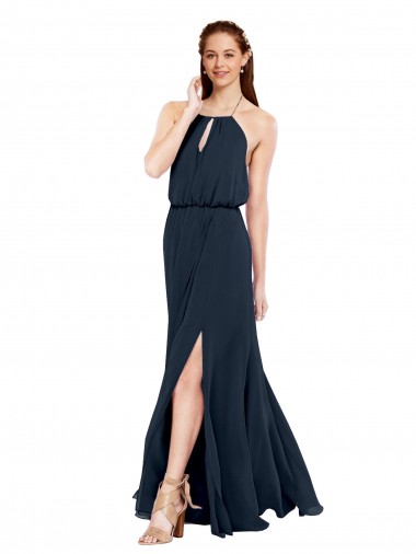 Shop Grecian Style Halter Chiffon Bridesmaid Dress with Keyhole and Slit UK