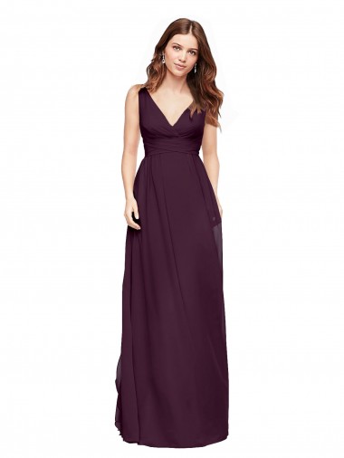 Shop Plunging V-Neckline Long Chiffon Bridesmaid Dress with Deep V-Back UK