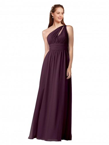 Shop One Shoulder Chiffon Bridesmaid Dress with Front Keyhole and Shirred Bodice UK