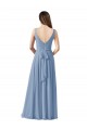 Long Chiffon V-Neck and Self Sash Bridesmaid Dress with Shirred Criss Cross Bodice