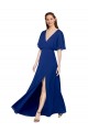 V-Neck Long Chiffon Bridesmaid Dress with Dolman Sleeved Bodice and Slit
