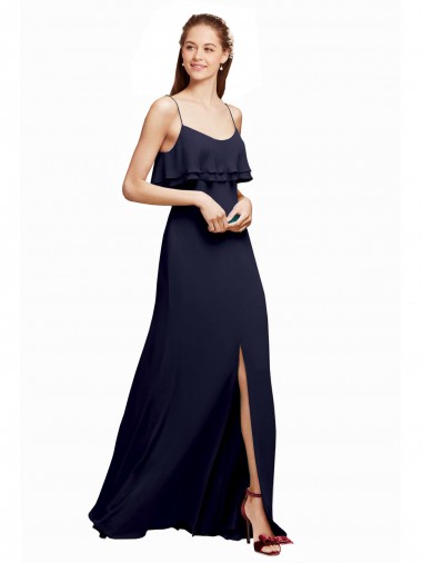 Shop Draped Long Chiffon Bridesmaid Dress with Straps and Layers UK