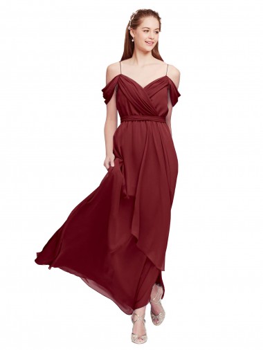 Shop Grecian Inspired Draped Off the Shoulder Long Chiffon Bridesmaid Dress UK