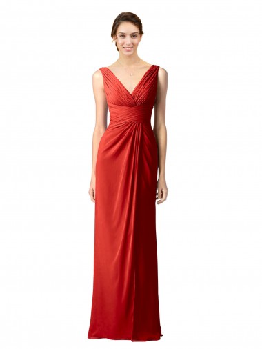 Shop Shirred Long Floor Length Chiffon Bridesmaid Dress with V-Back UK