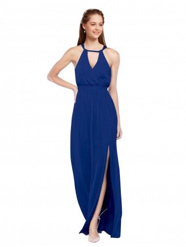 Shop High Keyhole Neck Long Chiffon Bridesmaid Dress with Slit UK