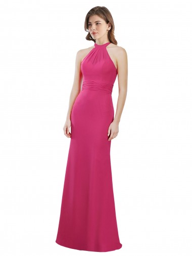 Shop Slim A-Line Long Chiffon Bridesmaid Dress with Strappy Back UK