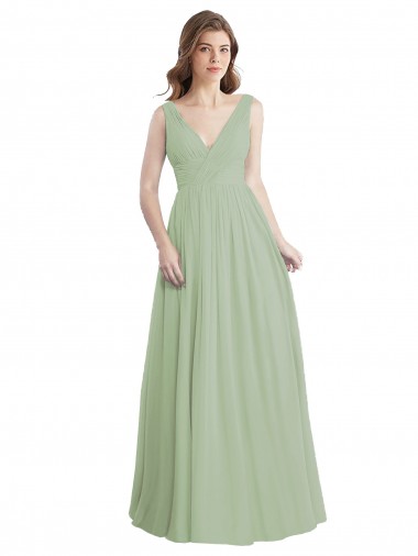 Shop V-Neck A-Line Long Chiffon Bridesmaid Dress with Draped Bodice UK